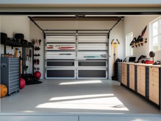 Custom Garage Solutions Cedar Park TX – Modern Organized Garage Modern organized garage with custom cabinets, epoxy flooring, and wall storage in Cedar Park, Texas
