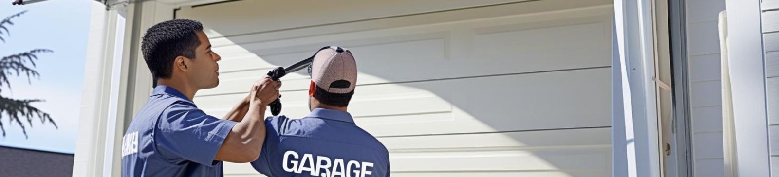 Technicians installing a new residential garage door in Cedar Park, Texas